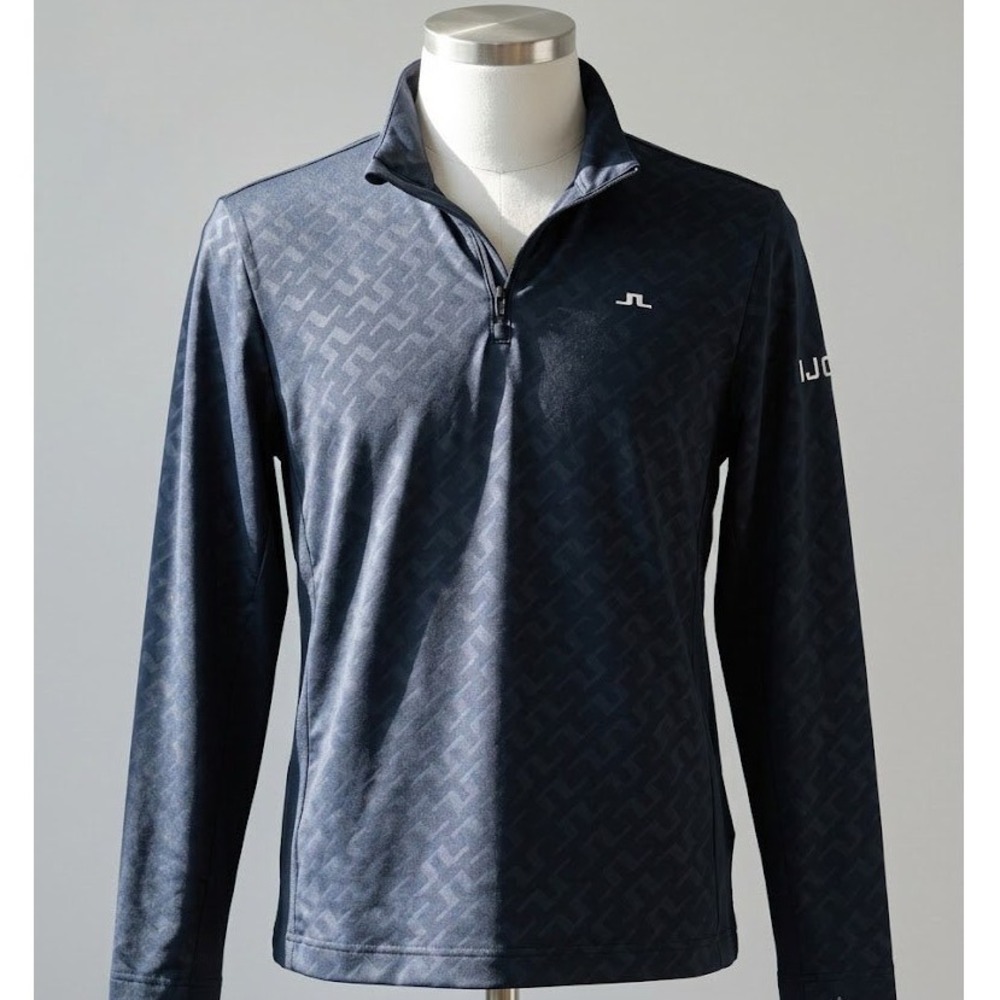 J.Lindeberg Mens Luke Deboss Mid Layer Navy Blue Quarter Zip Pullover Size XL